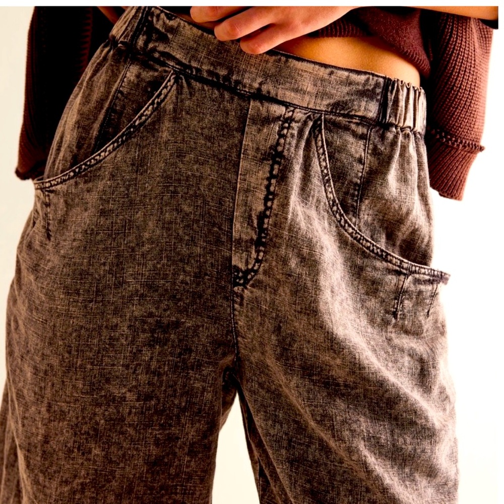 NWOT Free People High Road pull on barrel pants walnut linen blend medium - Picture 4 of 7